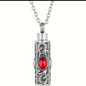 Urn pendant necklace ruby red
